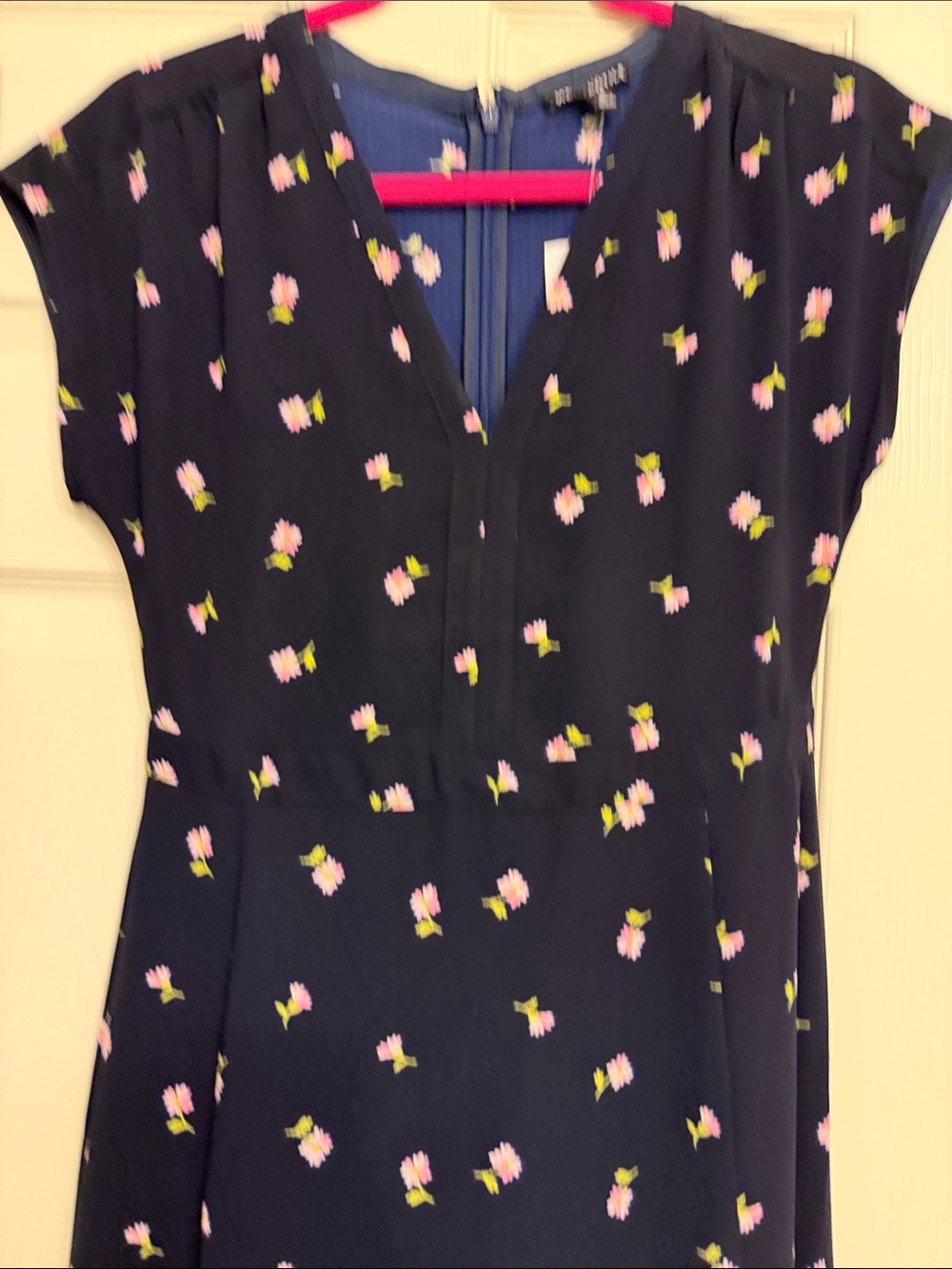 J. Crew Factory Navy Midi Dress with Pink Floral Print - Picture 6 of 6